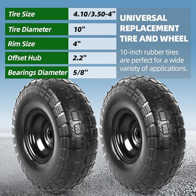 (2-Pack) 10-Inch Solid Wheels, 4.10/3.50-4
