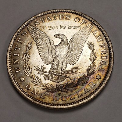 1883-O $1 Morgan Silver Dollar - Reverse Rainbow Crescent Toning - UNC - D3643