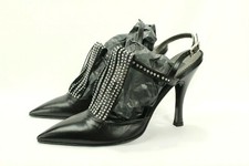 Vero Cuoio Women's Black Leather Crystal Shoes Size 38 Italy Retail 420