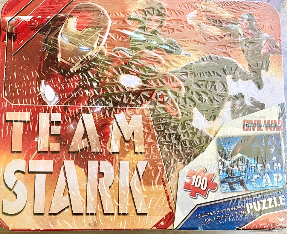Marvel Superhero Team Stark/Team Cap 100 Pc Puzzle In Lunch Box New Sealed - Image 2 of 4