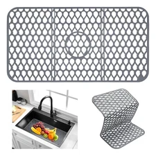 Non-Slip Cuttable Heat Resistant Silicone Kitchen Sink Mat Center Drain 26"x14"