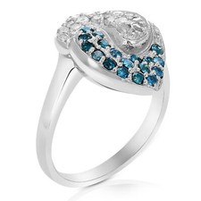 0.80 ct Blue and White Diamond Ring for Women .925 Sterling Silver with Rhodium