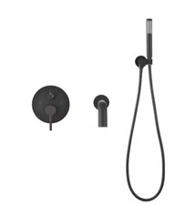 1-Spray Wall Mount Tub and Shower Faucet with Hand Shower in Matte Black
