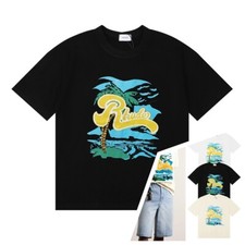 RHUDE Men Women High Quality Coconut Tree Cotton Short Sleeve POLO T-Shirt S-2XL