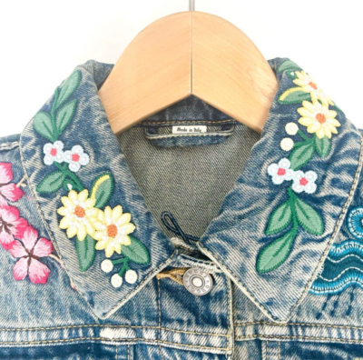 GUCCI Denim jacket with floral embroidery Ladies38 Preowned