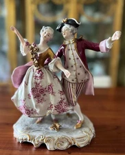 Antique German Dresden Dancing Couple Porcelain Figurine 8"Hx6.75"x5"