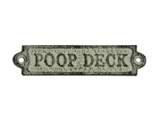 Pack Of 2 Whitewashed Cast Iron Poop Deck Sign 6"