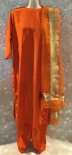 Designer Indian Pakistani Salwar Kameez Shalwar 3pc Suit Euro 44 ORANGE/GOLD