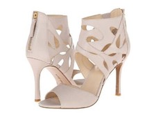 BRIDAL Nine West FABEYANA Ankle Wrap Peep Toe OFF WHITE LEATHER 12M REAR Zipper