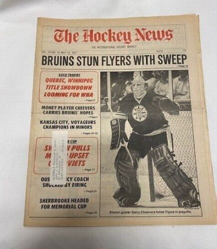 13 maja 1977 The Hockey News Weekly----Bruins Gerry Cheevers W bardzo dobrym stanie - Zdjęcie 1 z 2