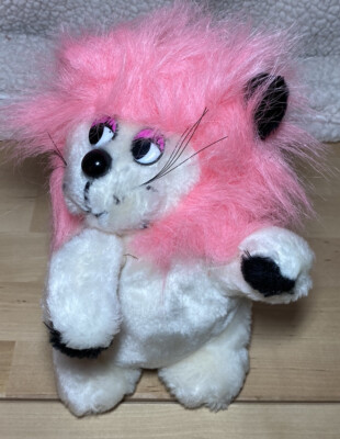 Vintage White Lion With a Pink Mane Brechner Plush Toy Great Condition.