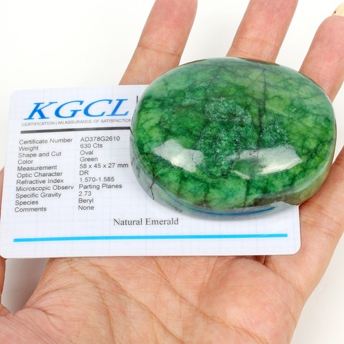 Cabujón ovalado esmeralda verde natural de 630 quilates tierra suelta extraída piedra preciosa certificada - Imagen 6 de 7