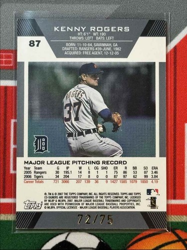2007 Topps Co-Signers Hyper Silver Red Kenny Rogers/Nate Robertson 72/75 Detroit - Picture 2 of 2
