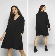 Vero Moda Gabrina Short Shirt Dress Size 16 Black Long Roll Tab Sleeves