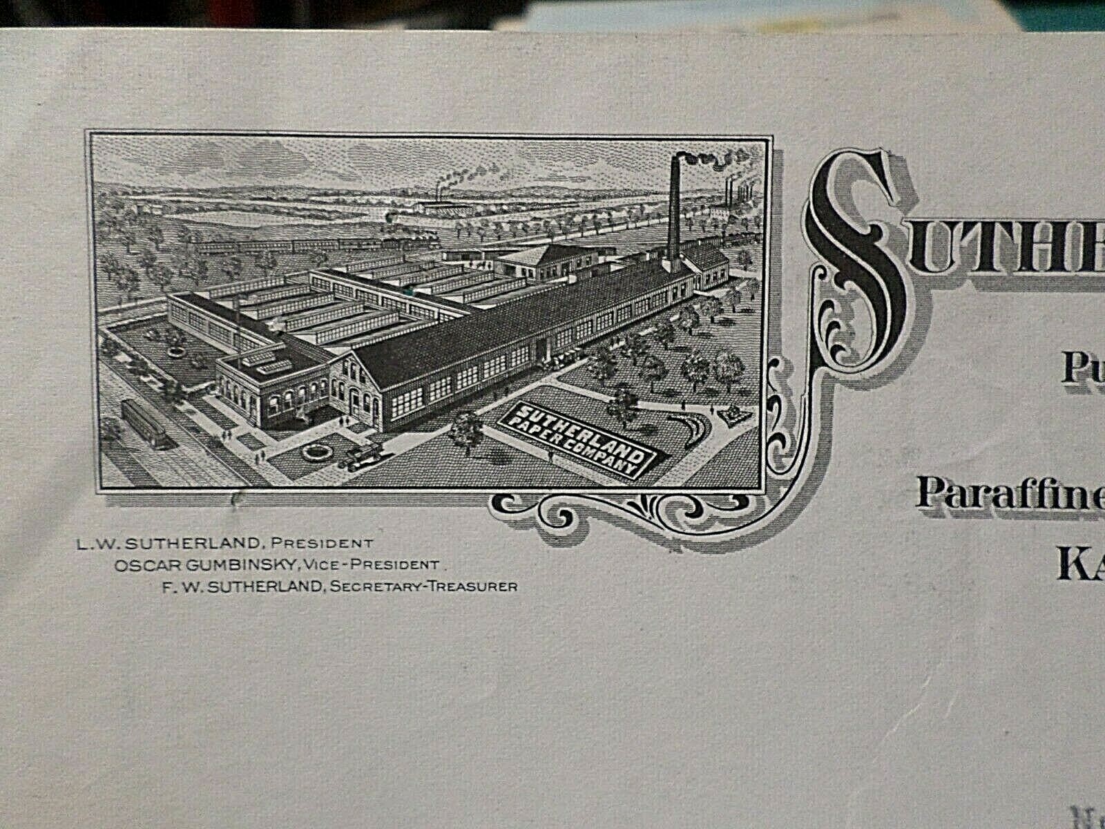 1918 Letter, Sutherland Paper Co. Kalamazoo MI, Autograph F.W