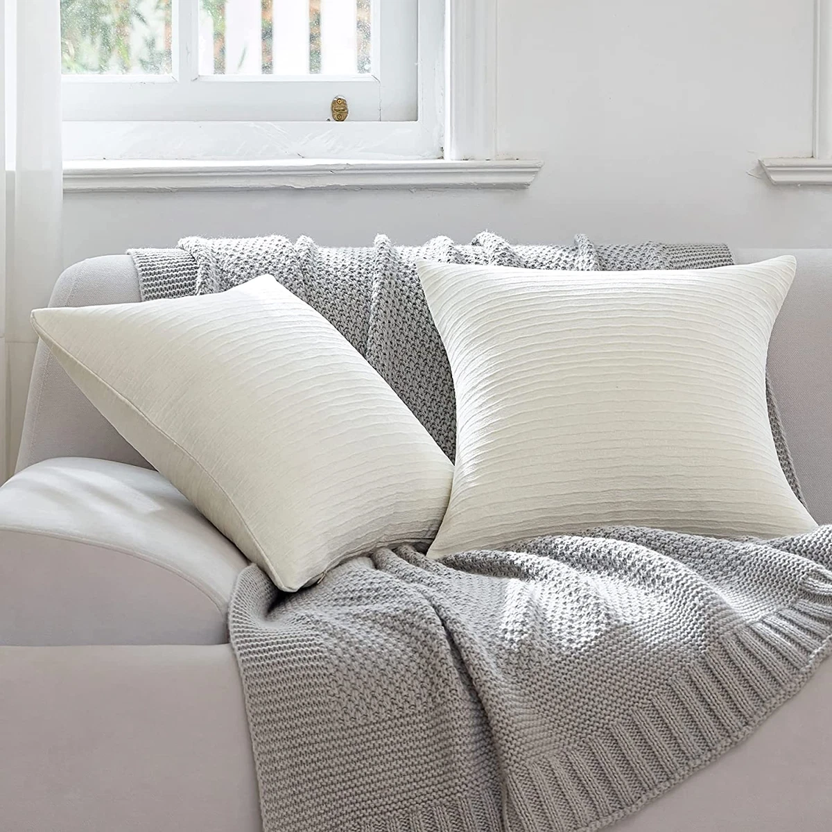 Cream White Throw Pillow Covers 18X18 Inch Set of 2 Couch Sofa Bed