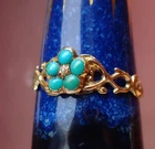 Wedding Ring 14k Yellow Gold Plated Vintage Round Lab Created Turquoise & Pearl