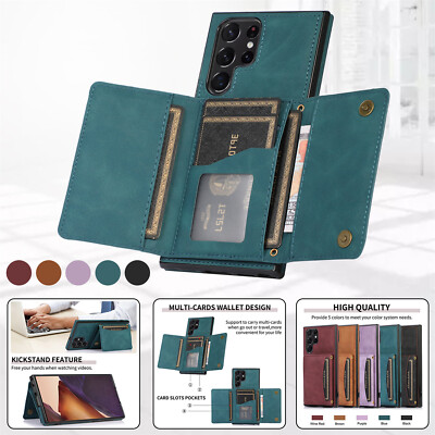 Leather Wallet Card Stand Case For Galaxy S22 Ultra Note 20 Ultra S20 FE S21