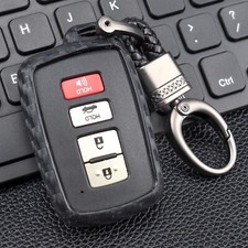 Silicone Carbon Fibre Car Smart Key Fob Chain Case Cover For Toyota Tundra Camry