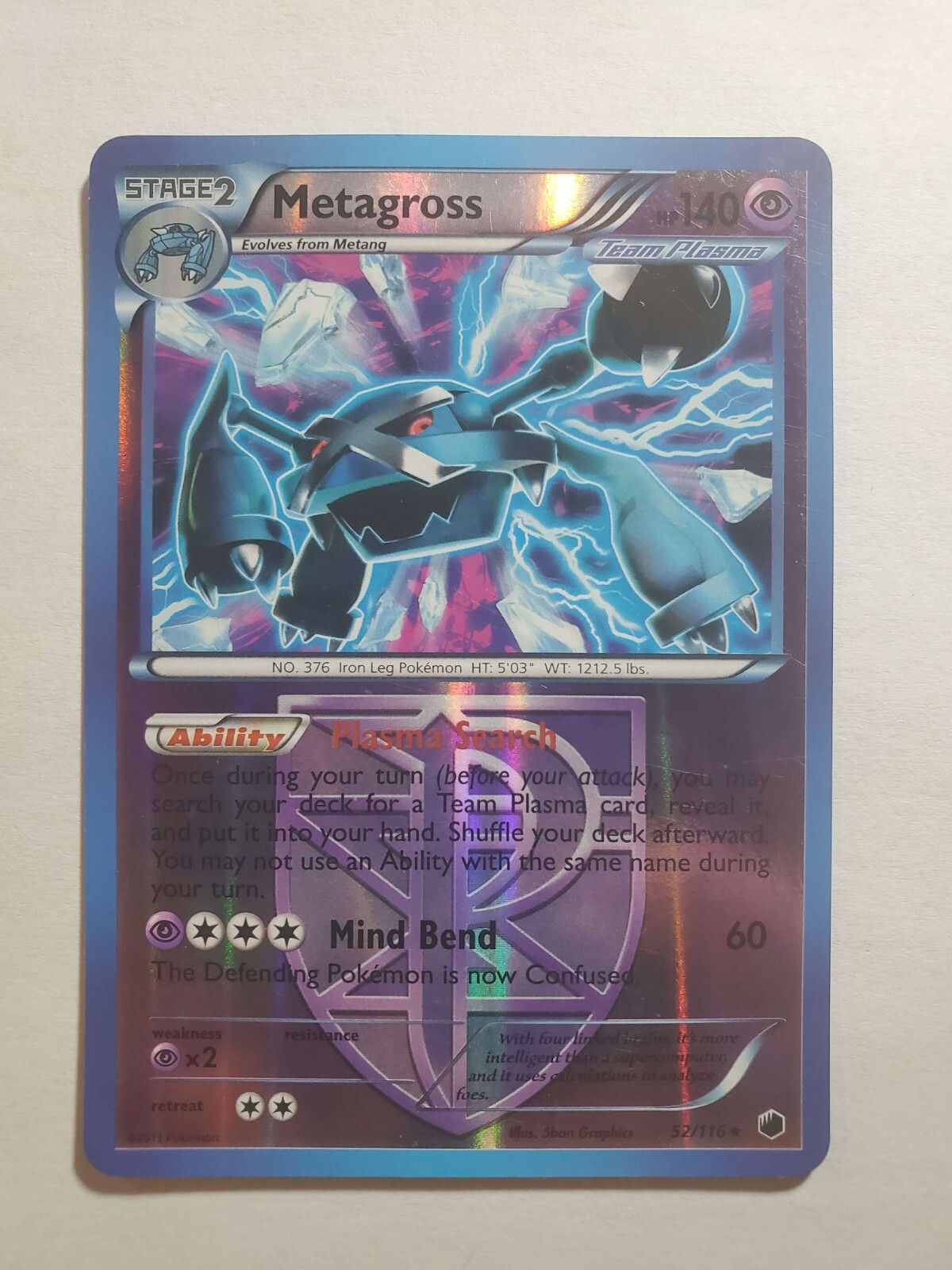 Pokemon Metagross 52/116 -  Reverse Holo Rare - Plasma Freeze -LP