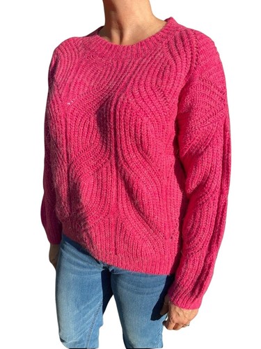 Womens Cable Knit Jumper Bright Pink 