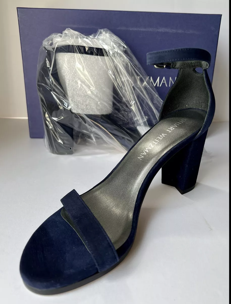 Stuart Weitzman 475 Nearlynude Ankle Strap Sandal Heel Nice Blue