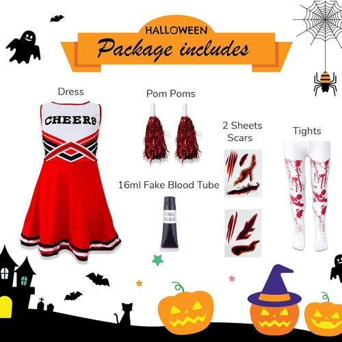 Childrens Kids Zombie High School Cheerleader Fancy Dress Costume Ages