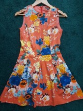 WAREHOUSE FIT & FLARE SUMMER FLORAL WOVEN DRESS SIZE UK 8 WITH POCKETS