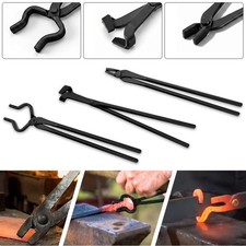 3PCS Steel Blacksmith Tongs Set -V-Bit Blade,Flat,and Assembled Tongs for Making