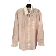 Christian Dior Men  s Button Down Shirt Pink  White Stripe Logo Sz 15 1/2 NEW