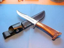 VINTAGE 1972-1986 CUSTOM UNUSED BUCK 119 KNIFE CROWN STAG HANDLE LEATHER SHEATH