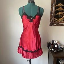 Victoria  s Secret Gold Label Red Satin Pleated Slip Dress Size Small
