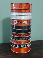 Lot 12 Satin Ribbons Halloween 5/8", 3/8", 1/4", Each Roll 3 Yards, Orange Black