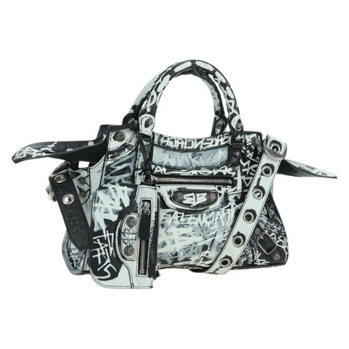 BALENCIAGA Neo Kago City XS Graffiti Bag Leather White 700940 Auth am11504SM