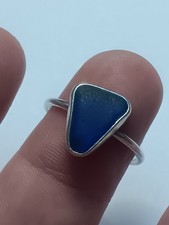 Vintage Size 9 Sterling Silver Blue Sea Glass Ring 925 Tested