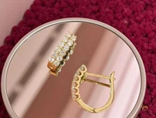 Pretty Hoop Clip On Earring Round Cut Simulated Diamond 14K Yellow Gold Plated