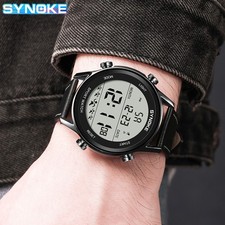 Men Digital Sport Watch Leather Strap Electrical Wristwatch Luminous Waterproof