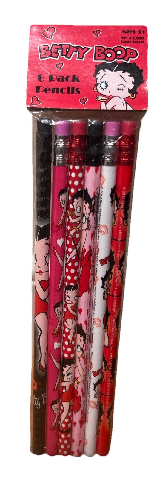 Betty Boop 6 Pack No. 2 Lead Pencils W/Real wood|2012,Fleischer Studios Licensed