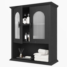 Bathroom Wall Cabinet with Fluted Door, 18.9'' x 23.6'', Black