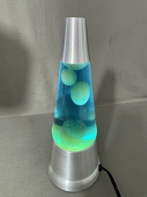 Vintage Blip Blue Liquid Green Wax Funky Retro Lava Lamp Silver 12.5  Y2K Works