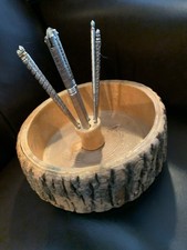 Vintage Wooden Nut Bowl Set with a Bark Edge  Metal Nutcracker  4 PICKS