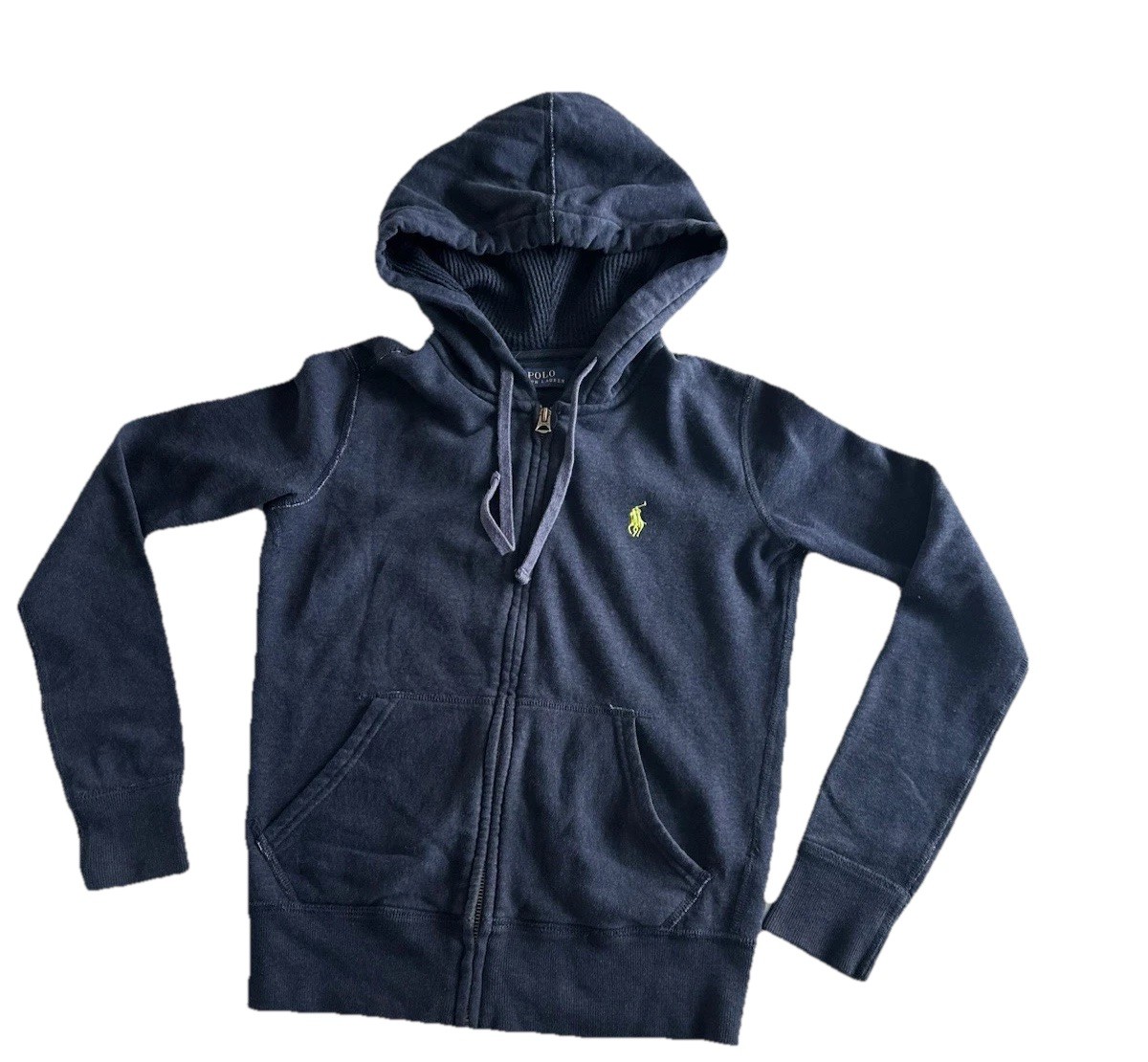Polo donna Ralph Lauren full zip cappuccio blu navy lime pony cotone poli comoda accogliente