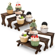 6 Pack Wood Risers Display Stands, 3 Tier Rectangular Wooden Cupcake Stands R...
