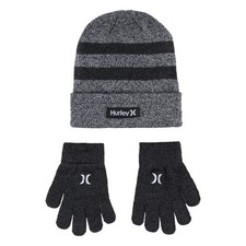 Hurley Boys One And Only Beanie Glove Winter Accessory Set, Grey, 8-20, White