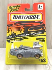 1993 Dated Card Matchbox Super Fast New Model #53 RHINO ROD Car Says 1994 New