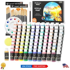 Complete 100-Color Acrylic Paint Kit with Brushes, Palette & Sponge - Waterproof
