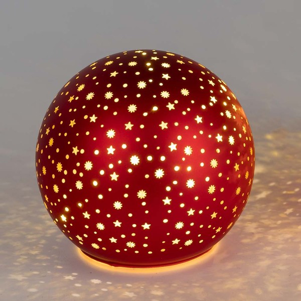 Deko-Kugel 10 Cm O. 12 Cm Sterne-Rot Led-Licht Glas Gold formano Weihnachtskugel-image