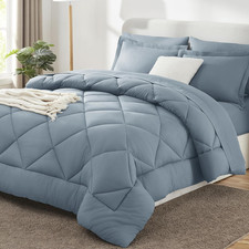 Full Size Comforter Sets Dusty Blue - 7 Pieces Bed in a Bag Full, Luxury Soft Be