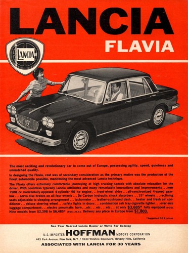 1962 Lancia Flavia Sedan, Standard-Size USA Issue Magazine Ad. US Mail: $3.60
