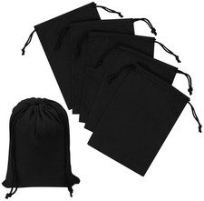 6 PCS Black Cotton Blend Drawstring Bags Double String Reusable 5x7 Inch